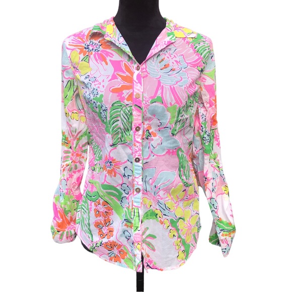 Lilly Pulitzer Vivid Color Button Down Blouse size Small Petite - Picture 11 of 12